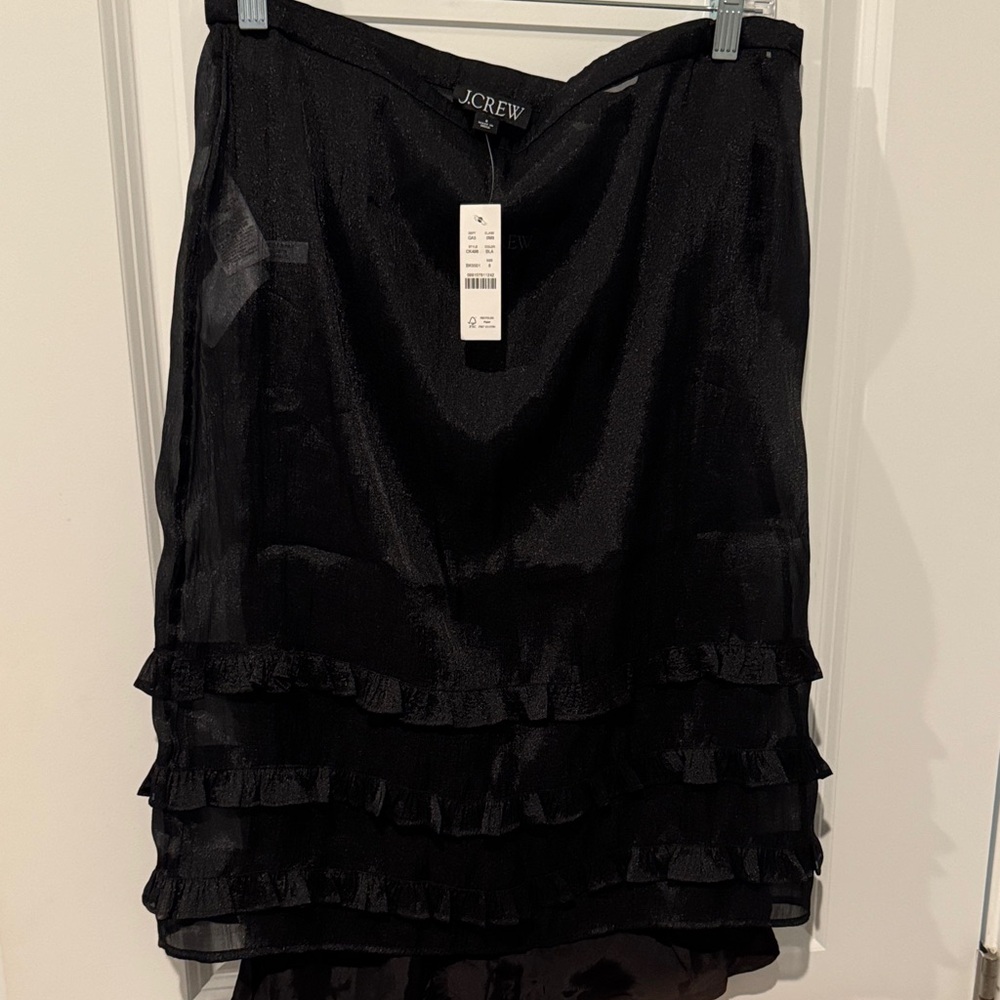 Crinkle Ruffle Trim Slip Skirt in Black